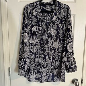Floral Navy and White Button-Up Blouse
